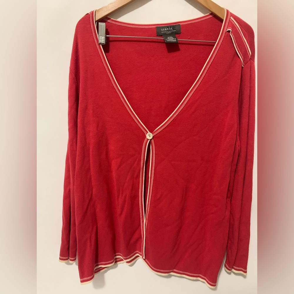 George Women's Red Sweater Cardigan with Cream Accents